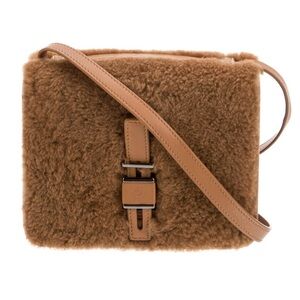 New Loro Piana Camel Lock-It Shearling Crossbody Bag